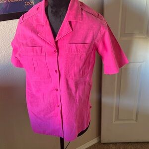 Hot Pink linen Camper shirt size L Anne Klein